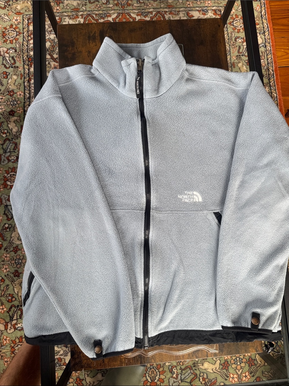 The North Face Pale Blue Full-Zip Fleece Jacket with Black Trim